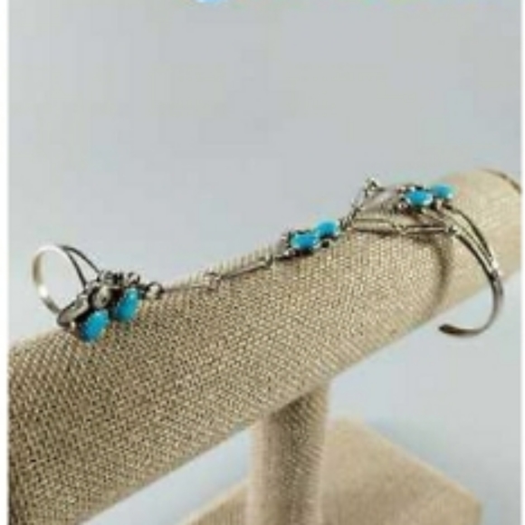 VINTAGE Turqoise Navajo Slave Cuff w/ Ring aa5 - Picture 4 of 7